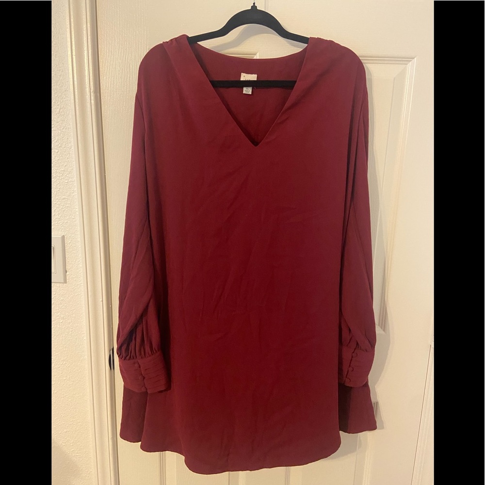 Burgundy Mid-Knee V-Neck Dress